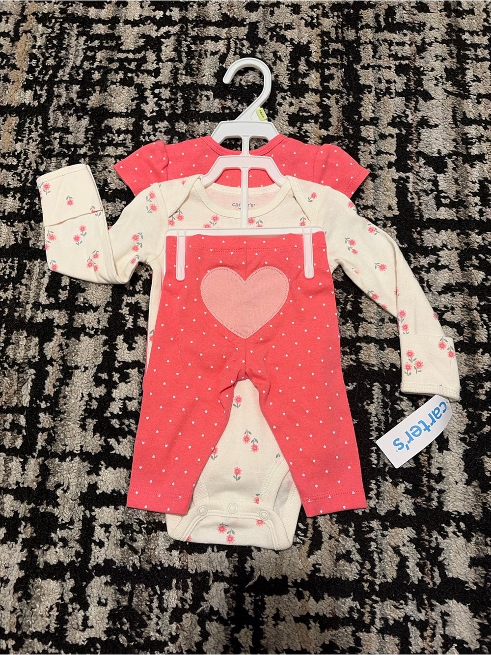Carter's Baby Girl Coral Heart 3-Piece Outfit Set